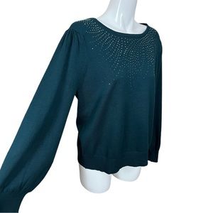 89th & Madison Tartan Green Embellished Shirred Sweater XL NWT